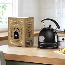 Rasonic retro kettle rose gold detail showcasing stylish finish on modern kitchen surfaces.