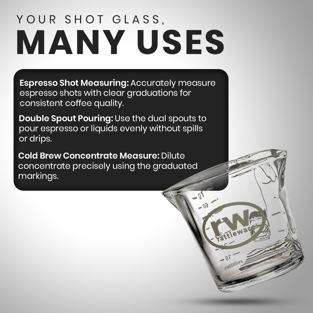 Rattleware two-piece espresso shot glass set quickens prep and consistency.