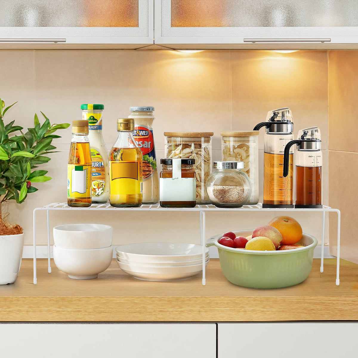 Ravinte kitchen storage rack keeps countertops organized and clutter-free.