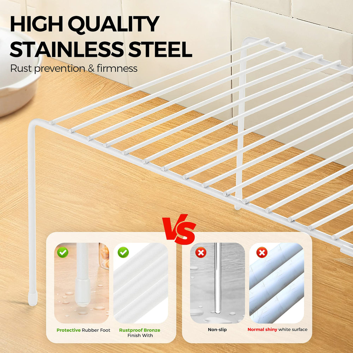 Ravinte rustproof metal wire frame resists moisture and wear in busy kitchens.