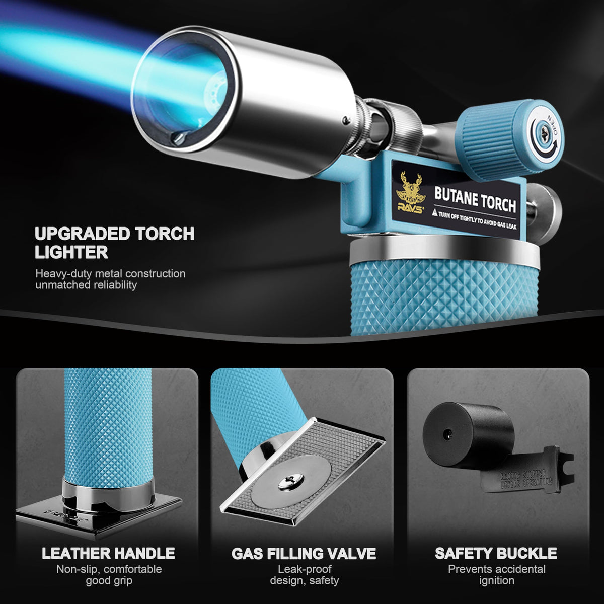 RAVS blue anti-tip-base provides stable setup for soldering and culinary work