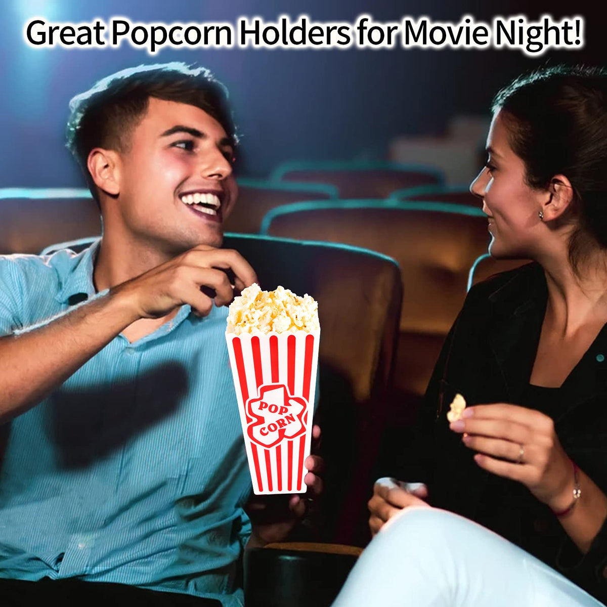 RAYMEA gift-ready popcorn bowls, striped design, ideal for parties.