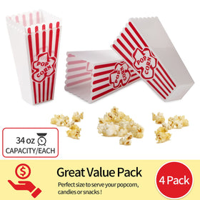 RAYMEA popcorn containers on table, 4x8 setup for movie night snacks.