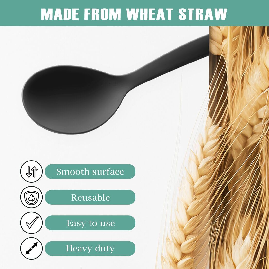 RayPard wheat straw serving spoons close-up shows durable, reusable material for repeated use