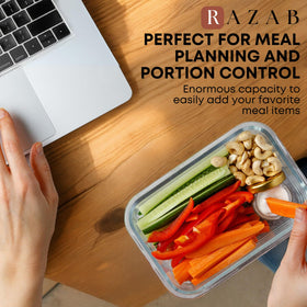 Razab round 960ml glass container with lid, versatile for large portions.
