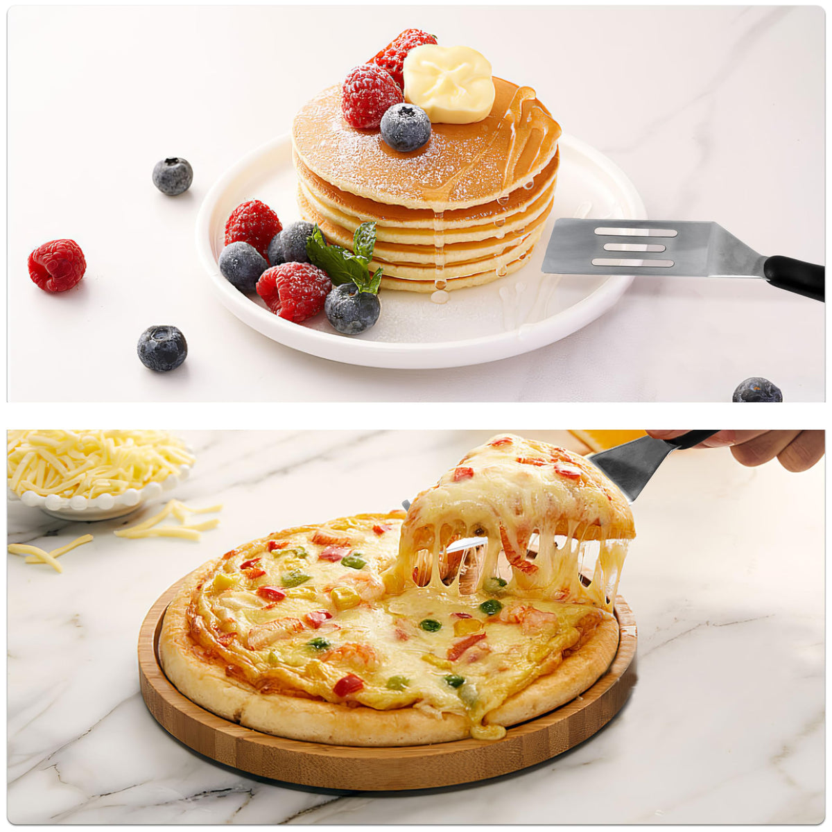 RCMo compact spatula for pancakes and eggs, slim design glides under foods.