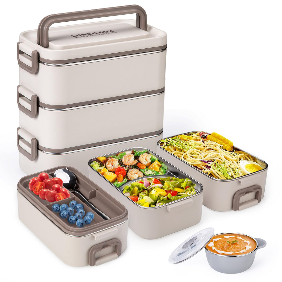 Reabulun bento box stackable three-layer design keeps meals organized for busy days