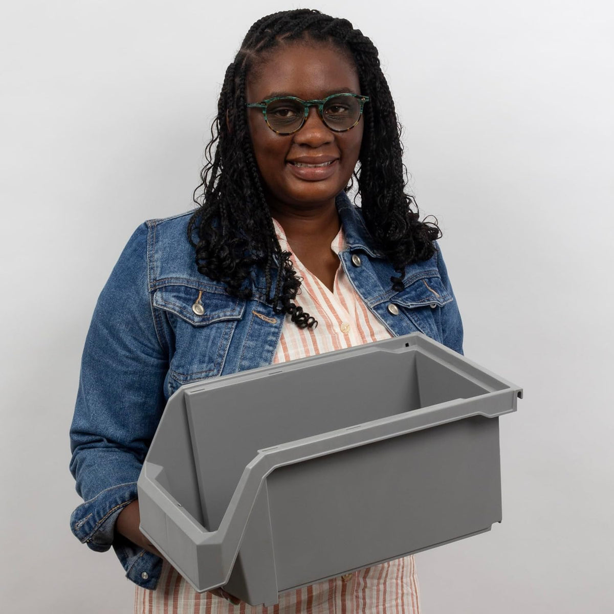 ReadySpace clear storage bin on pantry shelf for quick visibility