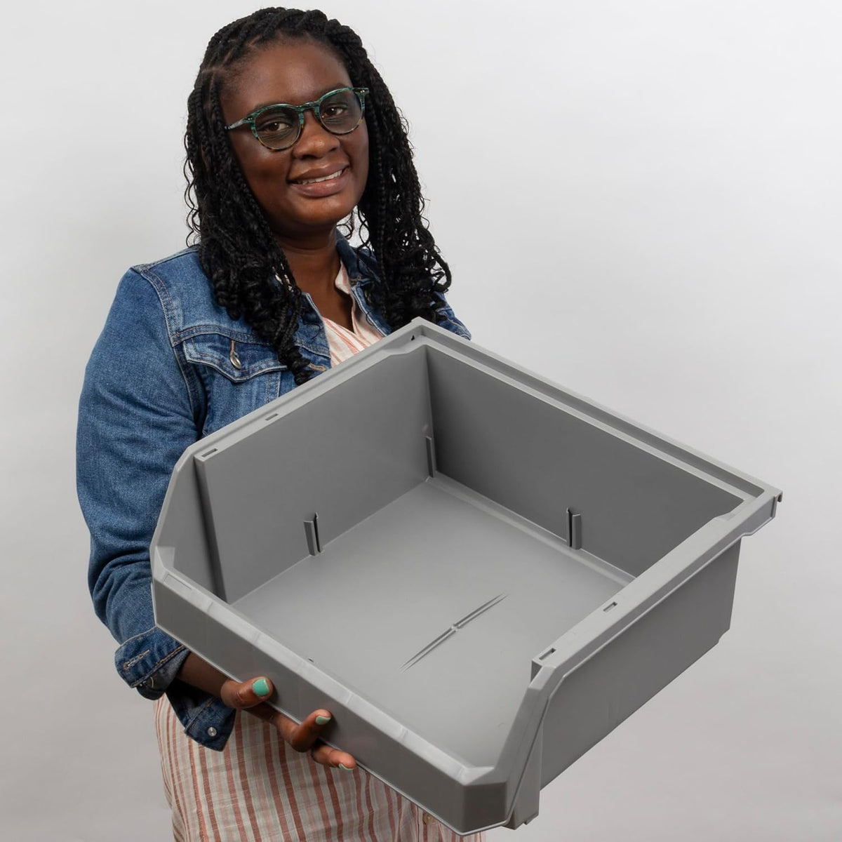 readyspace stackable bins with heavy-duty plastic maximize closet organization.
