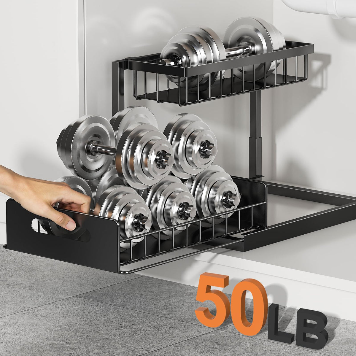 REALINN under-sink organizer lower tier slides out for easy access
