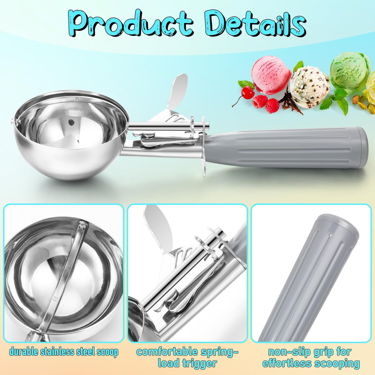 4 oz capacity scoop ready for cookies, meatballs, and batter portions.