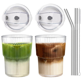 RÉΑLWÁY iced coffee cups 2-set 16oz with lids for on-the-go convenience.