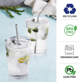RÉΑLWÁY iced coffee cups 2-set 16oz with straws for easy sipping.