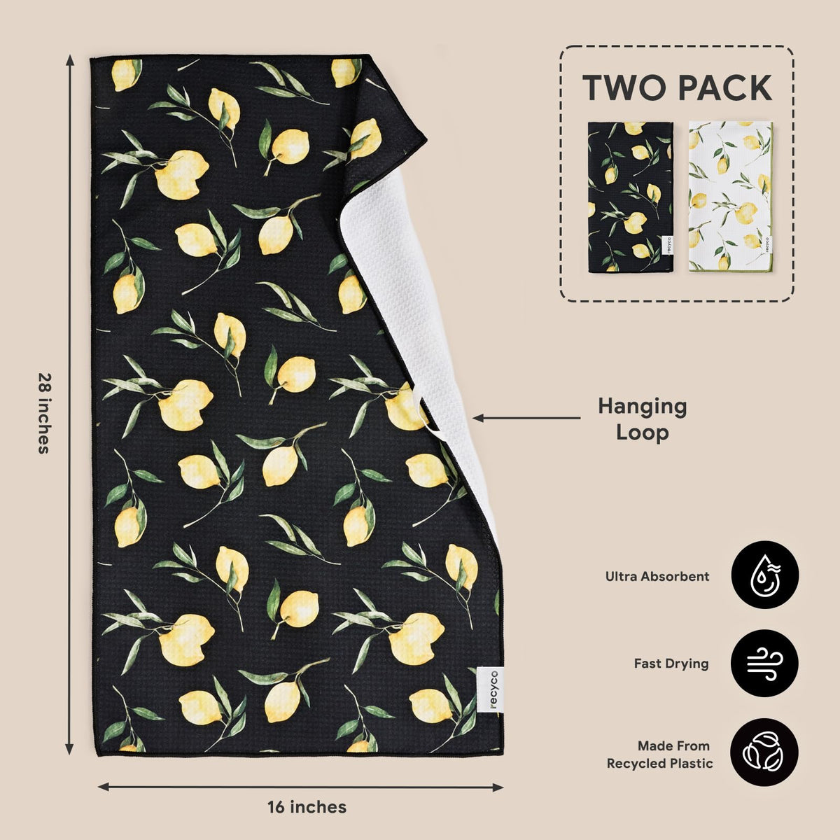 RECYCO waffle towel in kitchen setup, ready for drying dishes or spills.