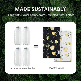 RECYCO waffle towel crafted from recycled bottles, eco-friendly kitchen essential.