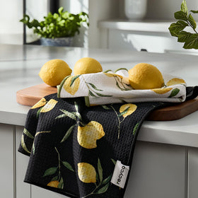 RECYCO waffle towel set, front view with Lemon Grove color, stylish and compact for busy kitchens.