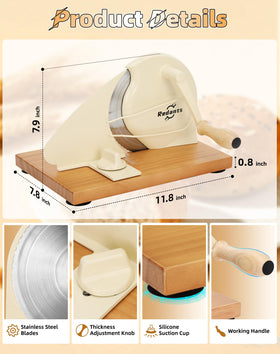 Redants manual bread slicer cream wood base with suction cups stabilizes operation