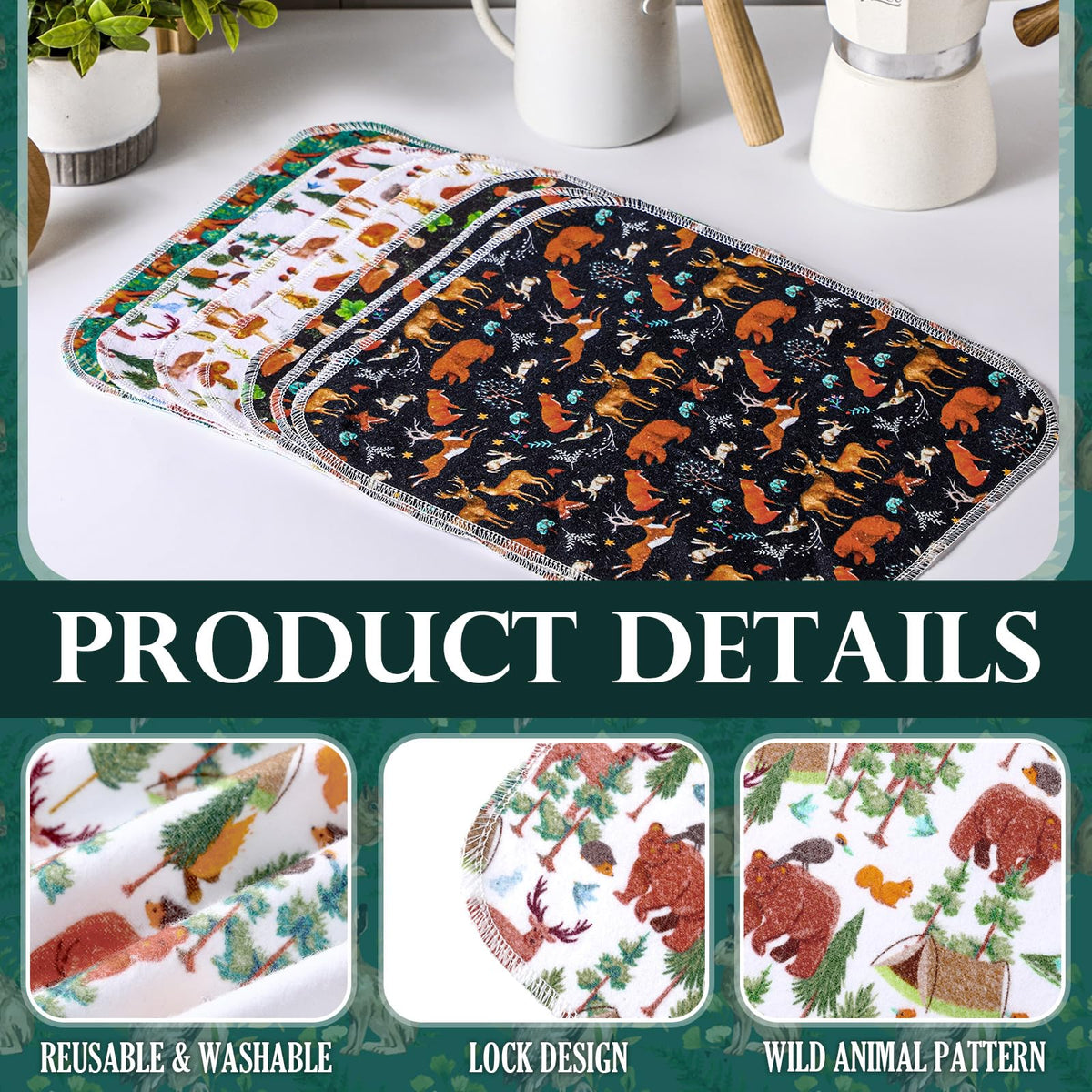 Redbaker six-design wild animal collection adds cheerful kitchen flair.