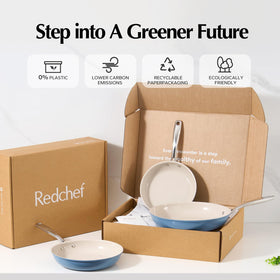 Redchef blue pan coating detail emphasizes effortless food release