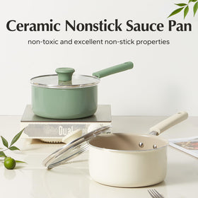 Redchef cool-handle saucepan in green for safe, comfortable handling.