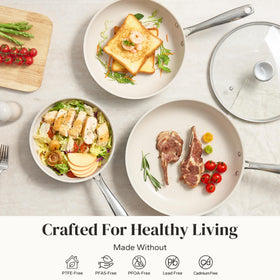 Redchef beige set with lids enabling versatile cooking and easy monitoring.