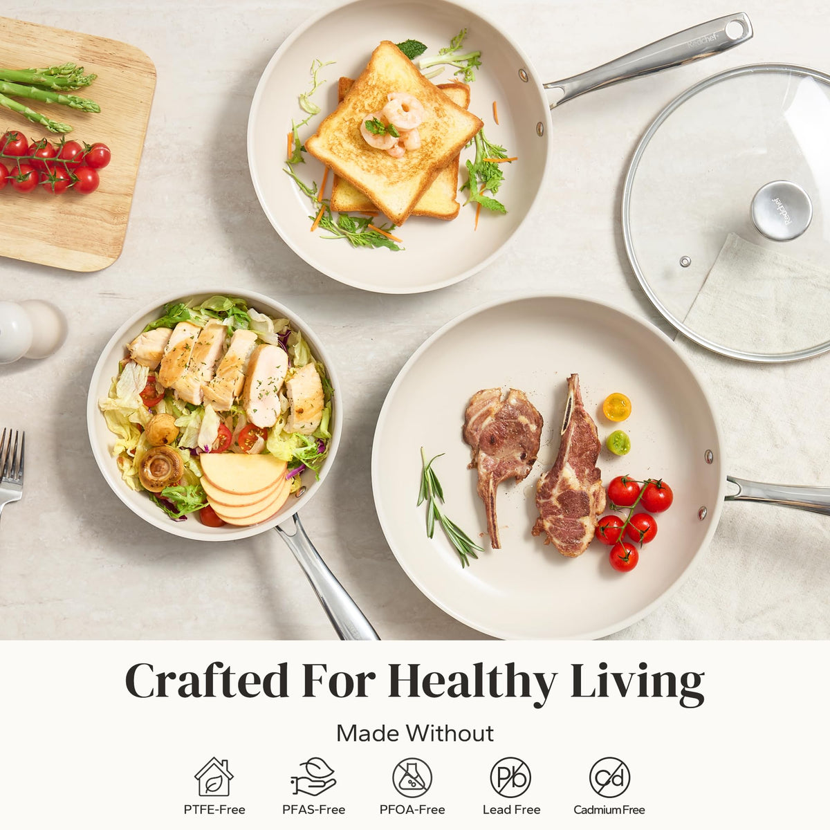 Redchef tempered glass lid 8-inch for clear monitoring while cooking.