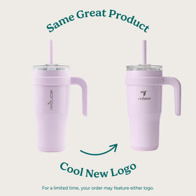 Side view of REDUCE 24oz tumbler showing slim, cupholder-friendly design