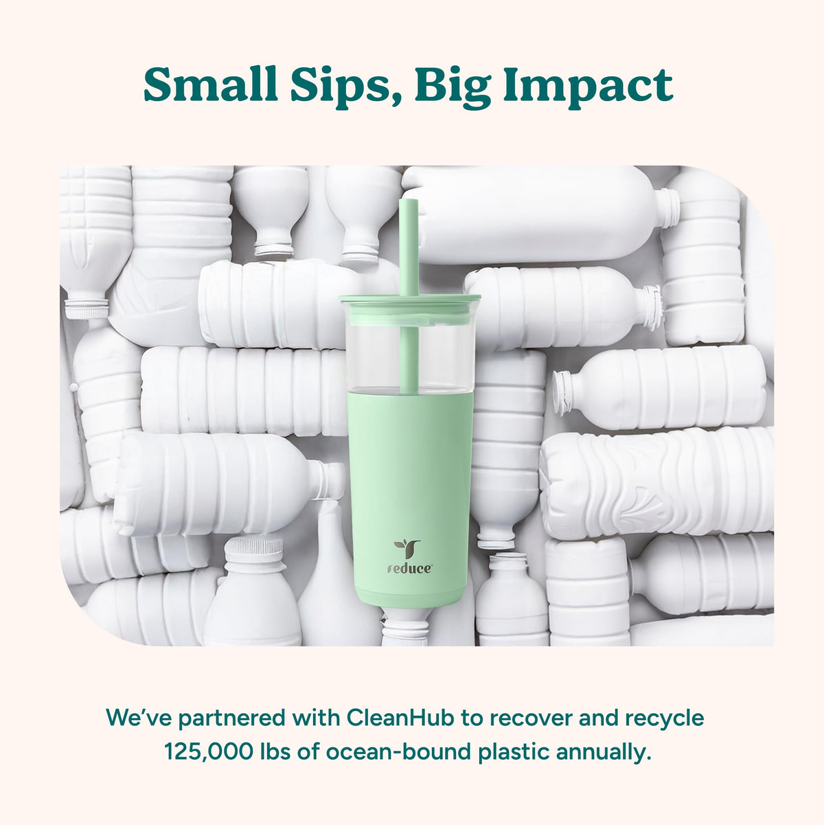 REDUCE Aspen tumbler fits most cupholders for easy travel.