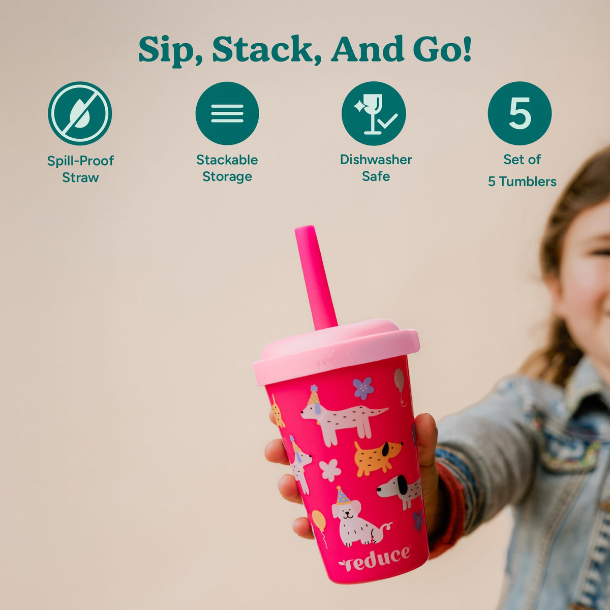 REDUCE GoGo's Kids Tumbler stackable 12oz cups save space and clutter