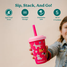 REDUCE GoGo's Kids Tumbler stackable 12oz cups save space and clutter