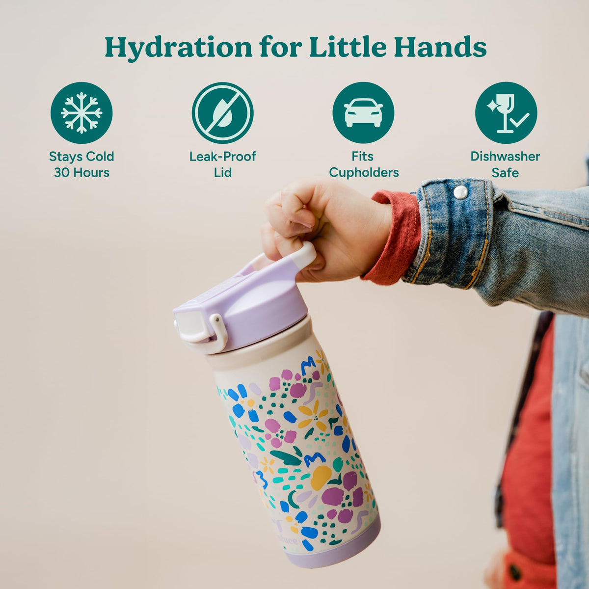 reduce-hydrate-pro-kids-bottle-side-view shows portable size for backpack hydration on the move.