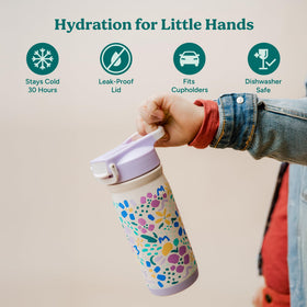reduce-hydrate-pro-kids-bottle-side-view shows portable size for backpack hydration on the move.