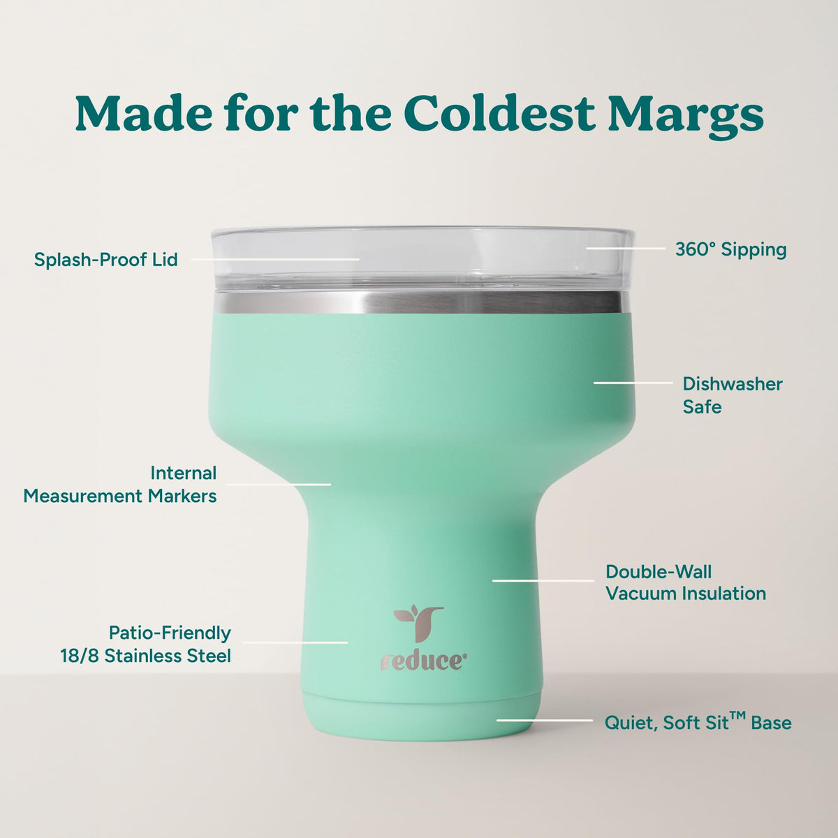 REDUCE Saltini 16oz tumbler with spill-prevention for mess-free gatherings