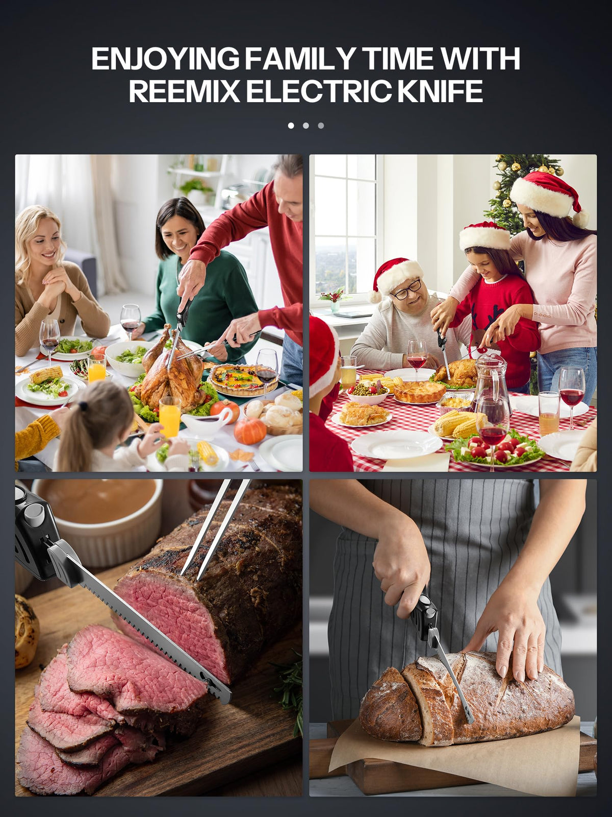 Reemix electric knife serving fork included for convenient carving and plating.