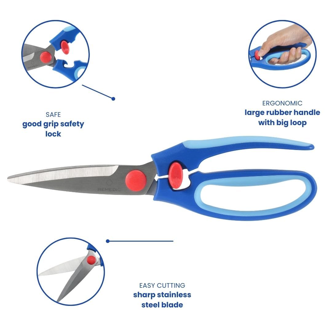 Remedic scissors cutting blister packs with clean, controlled cuts