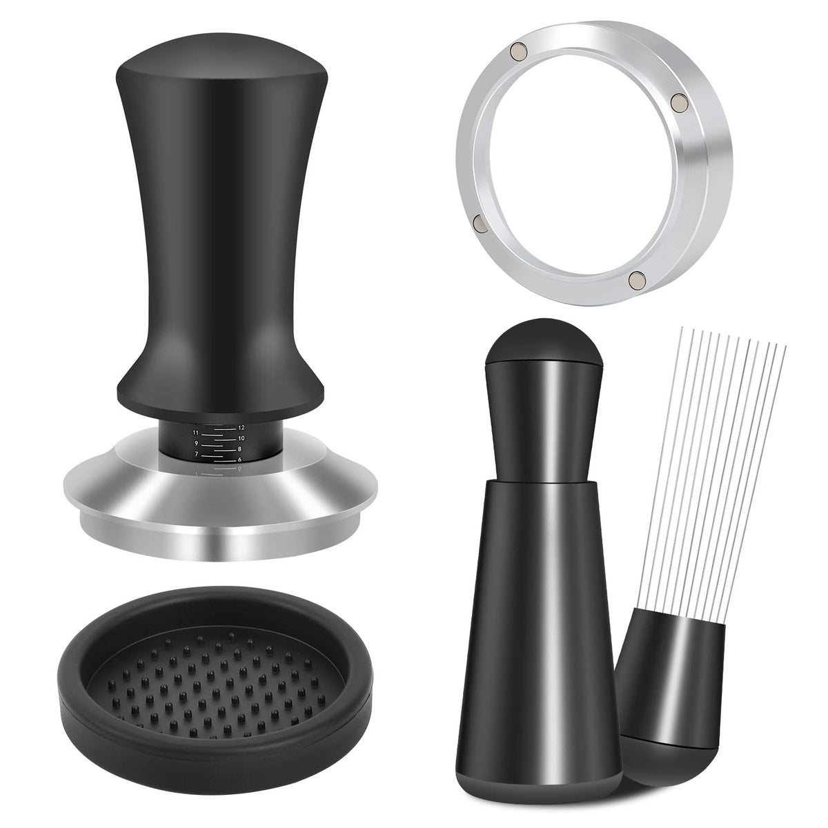 Reoszeank espresso tamper showing 30-lb calibrated pressure for consistent tamping