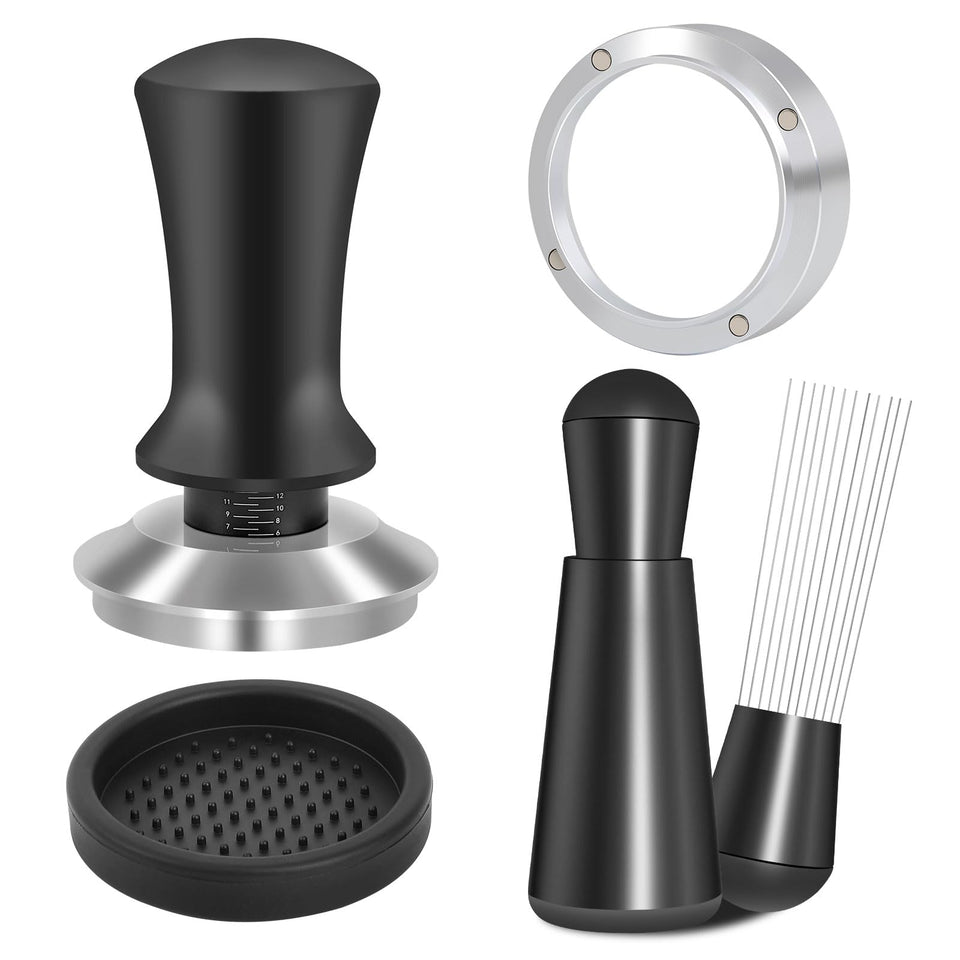 Reoszeank espresso tamper showing 30-lb calibrated pressure for consistent tamping