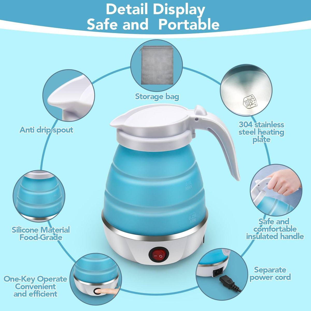 Resgitiati travel kettle anti-spill spout minimizes pouring spills