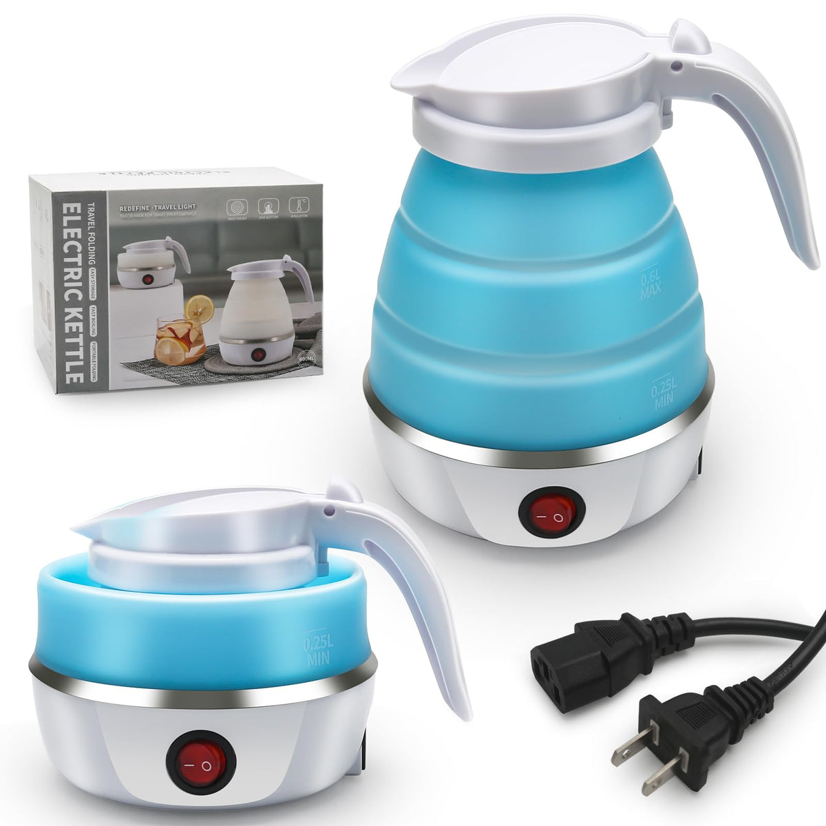 Resgitiati travel kettle folded compact blue for easy packing and travel