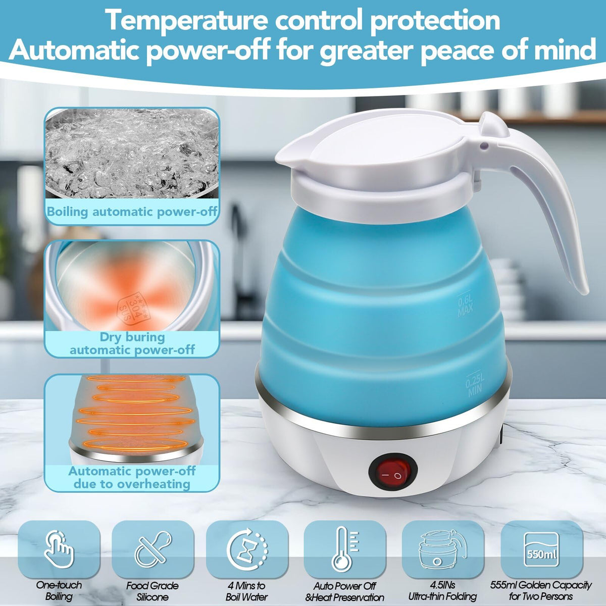 Resgitiati travel kettle heat-resistant handle for safe handling