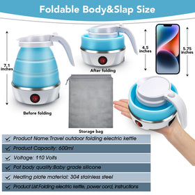 Resgitiati travel kettle with silicone and stainless steel construction for safe use
