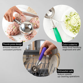Restaurantware Met Lux stainless steel disher ensures durable, easy-clean ice cream portions.