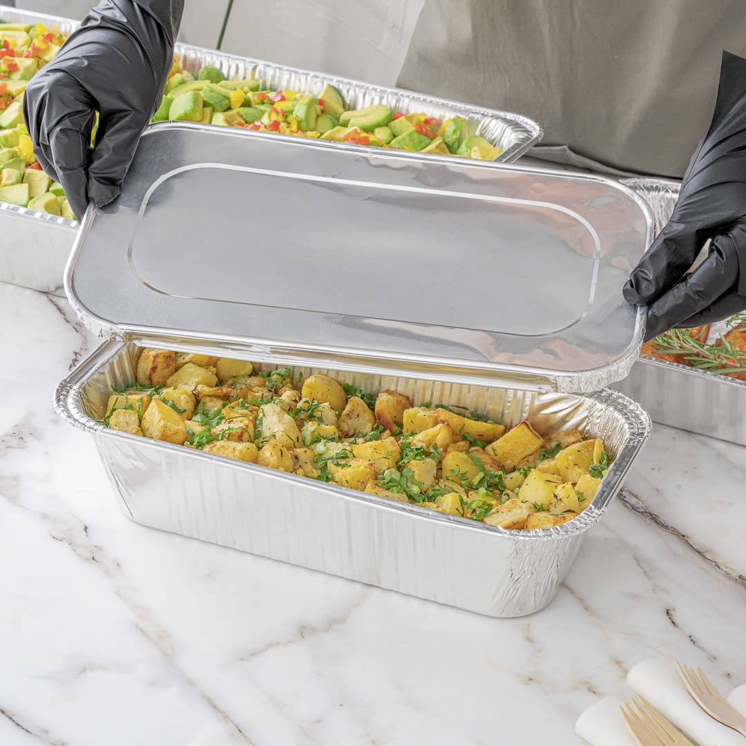 Restaurantware rectangular foil lid measures 12.69 by 6.56 inches