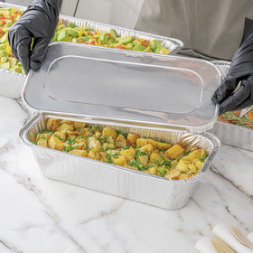 Restaurantware rectangular foil lid measures 12.69 by 6.56 inches