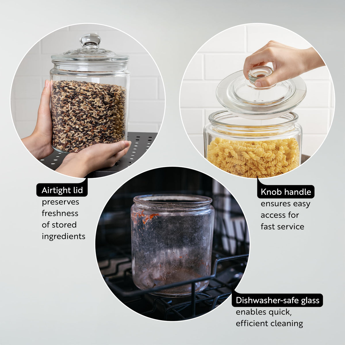 Restaurantware Vetri glass jar with a wide opening for fast ingredient access.