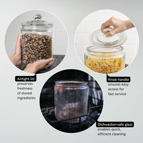 Restaurantware Vetri glass jar with a wide opening for fast ingredient access.