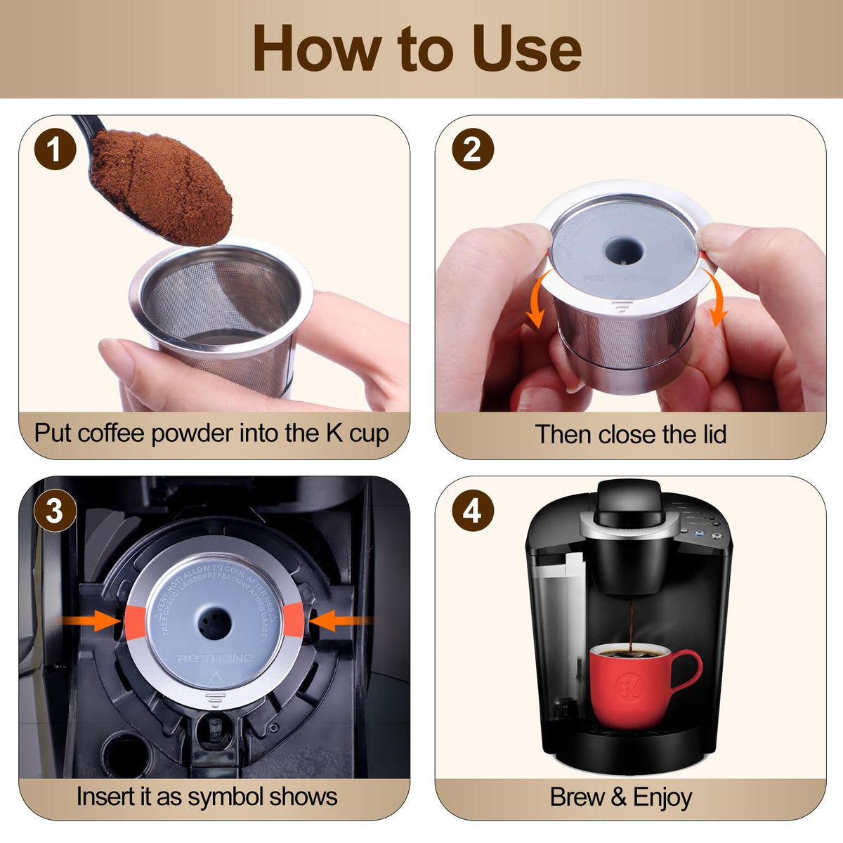 RETHONE K Cup reusable pods sealing assembly indicating leakage free performance