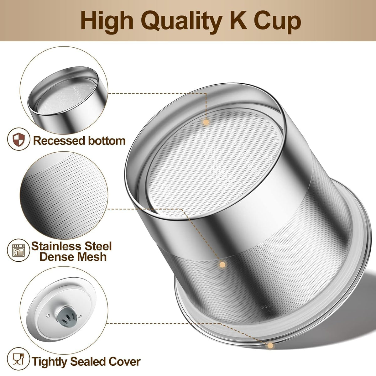 RETHONE reusable K-Cups for Keurig with dense mesh filter for sediment-free coffee