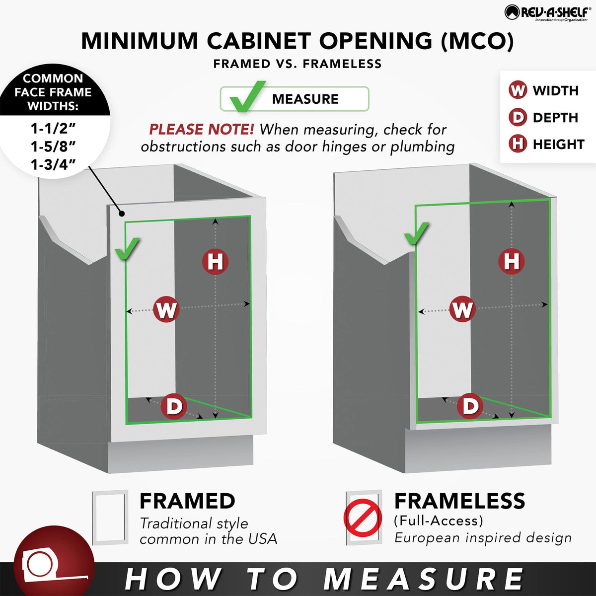 Rev-A-Shelf tip-out tray dimensions 11W x 2.13D x 3.81H for planning.