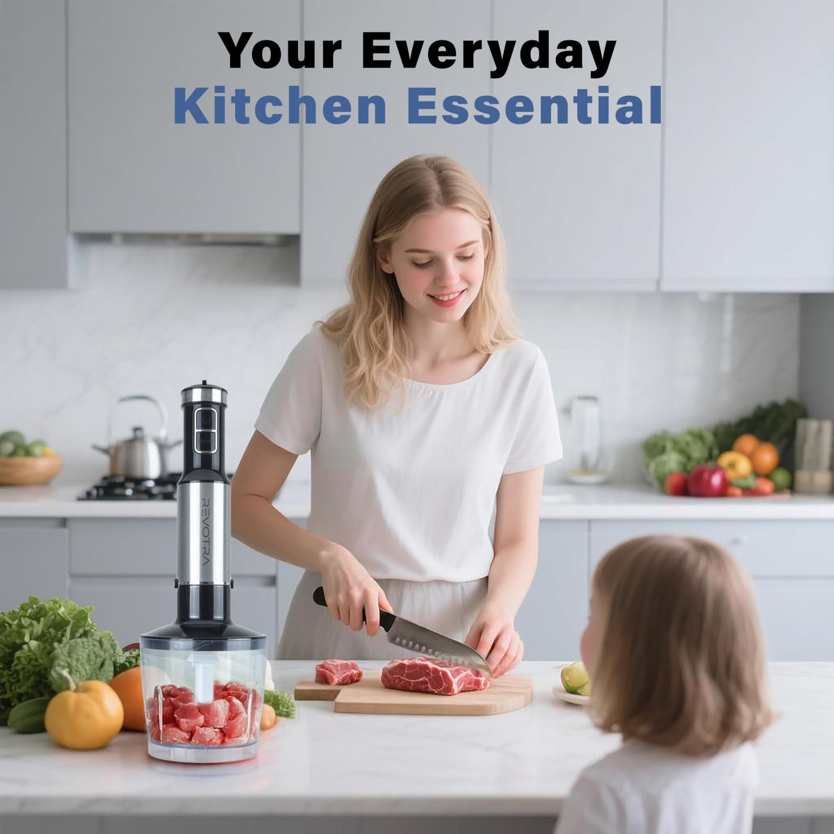 REVOTRA ergonomic splash-proof design minimizes mess in the kitchen.